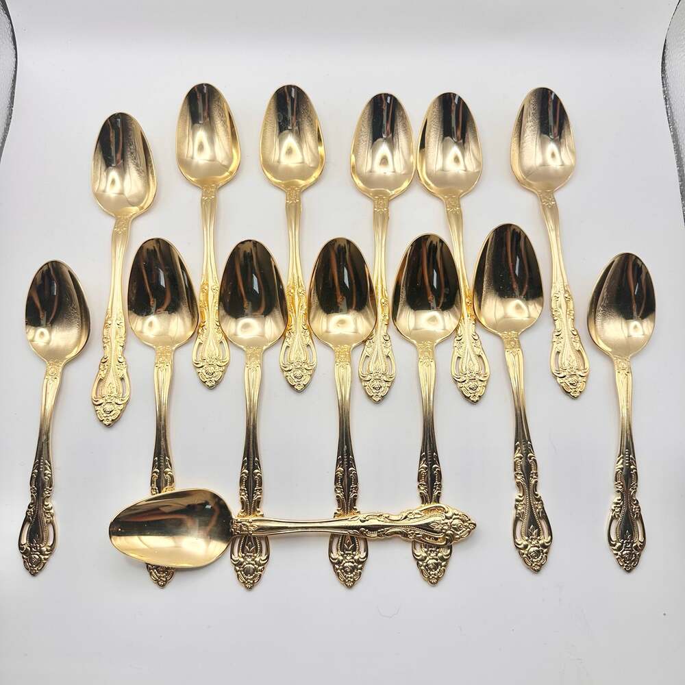Reed & Barton Gold Electroplate Baroque Rose Teaspoon Set of 14 Replacement